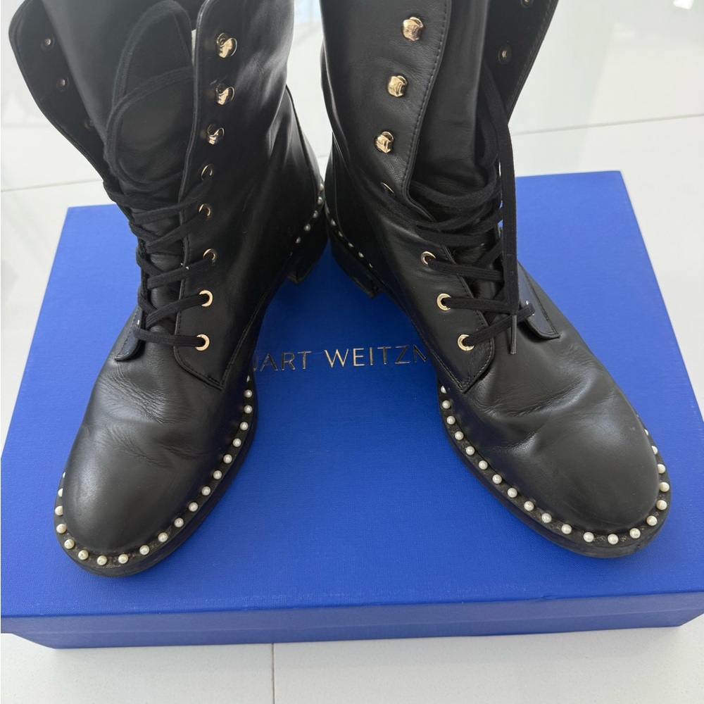 Stuart Weitzman Black Studded Leather Boots